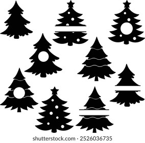 Christmas Tree Monogram Frame. Christmas Tree Silhouette. Christmas Tree Vector Illustration.