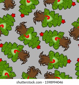 Christmas tree monster pattern seamless. Fir mutant background . Angry Xmas and New Year vector texture