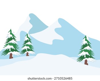 Árbol de Navidad y fondo de la montaña en invierno