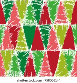 Christmas tree multicolor stamp seamless pattern. Xmas new year hand made wrapping background