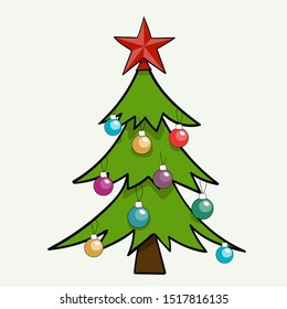 Christmas tree with multicolored balls isolated on white background