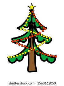 Christmas tree with multi-colored garland on a white background
