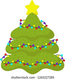 Christmas tree with a multi-colored garland and a yellow star