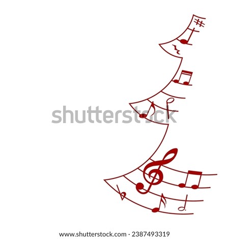 Christmas tree with music notes, festive winter musical silhouette, vector illustration.