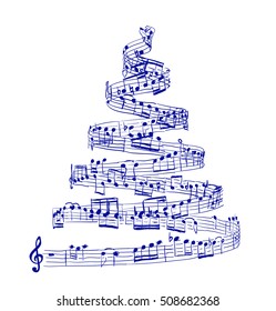 Christmas tree from music notes. Vector illustration