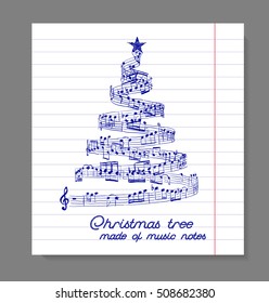 Christmas tree from music notes. Vector illustration