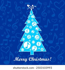 Christmas tree with musical notes. A Christmas tree of Musical Notes symbolizes Christmas carols and other Christmas music. Vector Illustration