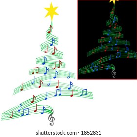 A Christmas tree of Musical Notes symbolizing Christmas carols and other Christmas music, looks good on black or white.