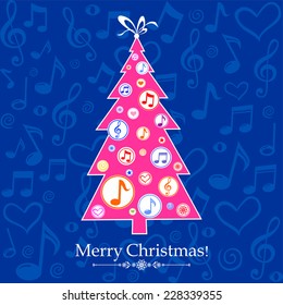 Christmas tree with musical notes. Vector Illustration