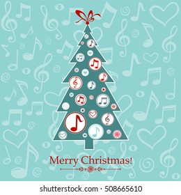 Christmas tree with musical notes. Vector Illustration