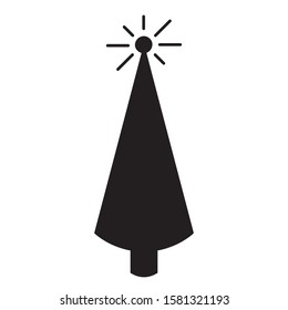 Christmas Tree with naif simple and flat black and white design for winter holidays with shining top. Vector illustration.