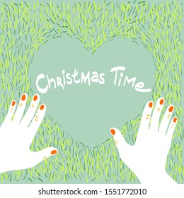 Christmas tree needles. Vector christmas heart.