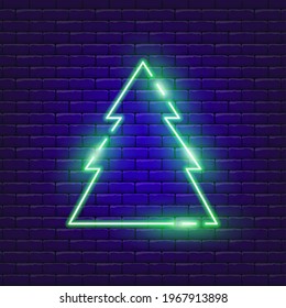 Christmas tree neon icon. Vector illustration for the design of advertising, website, promotion, banner, brochure, flyer. Nature concept.
