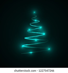 Christmas tree neon light. Grunge brush style