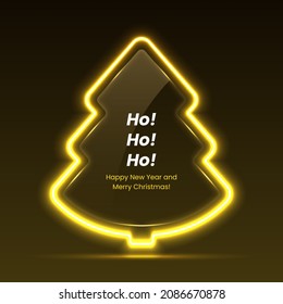 Christmas tree with neon light. New Year's banner, poster, postcard. Vector.