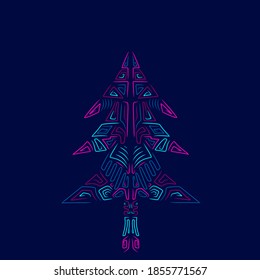 Christmas tree neon line art colorful logo design. Abstract vector illustration. Happy New Year graphic