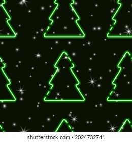 Christmas tree neon seamless pattern. Vector background for design, cards, fabrics, invitations, advertising, website, store, signboards. New Year and Christmas concept.