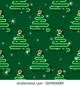 Christmas tree neon seamless pattern. Vector background for design, cards, fabrics, invitations, advertising, website, store, signboards. New Year and Christmas concept.