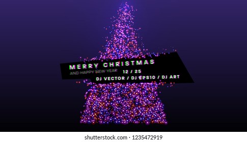 Christmas tree for New Year background design with glow particles dynamic flow  for holiday poster, placard, flyer, banner or brochure design. Eps10 vector illustration