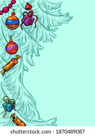 Árbol de Navidad. Antecedentes de Año Nuevo. Ilustración retro de arte pop estilo kitsch de los años 50