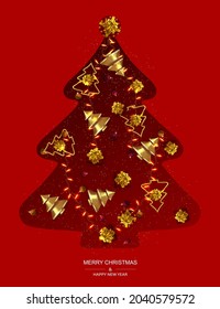 Christmas tree. New Year Background with Sparkling  and Abstract Gold Christmas Trees.