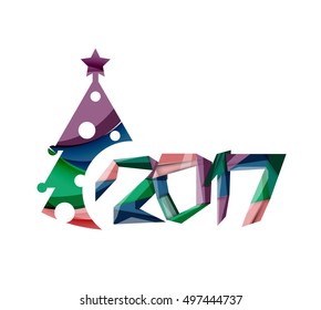 Christmas tree, New Year banner elements with white space for text