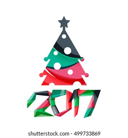 Christmas tree, New Year banner elements with white space for text