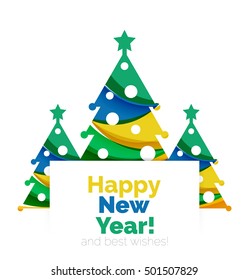 Christmas tree, New Year banner elements with white space for text
