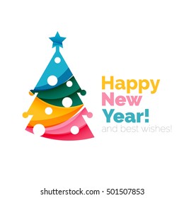 Christmas tree, New Year banner elements with white space for text