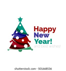 Christmas tree, New Year banner elements with white space for text