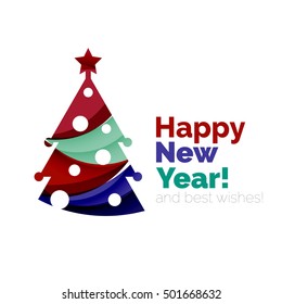 Christmas tree, New Year banner elements with white space for text