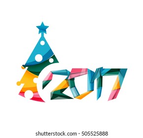 Christmas tree, New Year banner elements with white space for text