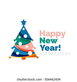 Christmas tree, New Year banner elements with white space for text