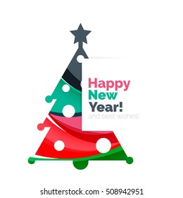 Christmas tree, New Year banner elements with white space for text