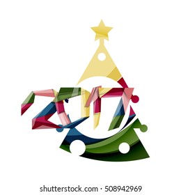 Christmas tree, New Year banner elements with white space for text