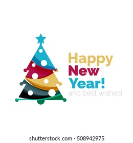 Christmas tree, New Year banner elements with white space for text