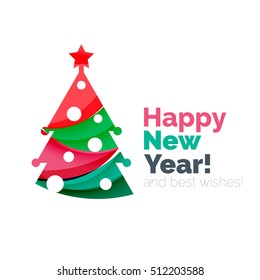 Christmas tree, New Year banner elements with white space for text