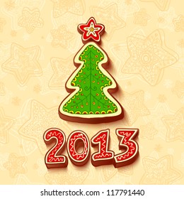 Christmas tree in New Year colors - stylized to sweet gingerbread