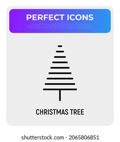 Christmas tree. Christmas and New Year  decoration. Minimalistic simple thin line icon. Vector illustration for greeting card