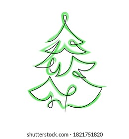 Weihnachtsbaum, Neujahr 2021. Jahr des Stiers. Zeichnen einer Linie Kunst,
in kontinuierlicher Linienzeichnung Stil Vektorgrafik einzeln auf weißem Hintergrund.