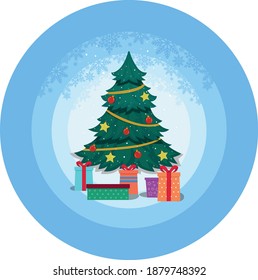 Christmas tree, new year, Christmas tree with gifts, vector illustration