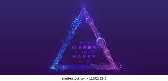 Christmas tree. New Year glowing particles liquid dynamic flow. Holiday trendy fluid cover design. Eps10 vector illustration for posters, placards, banners, flyers and brochures