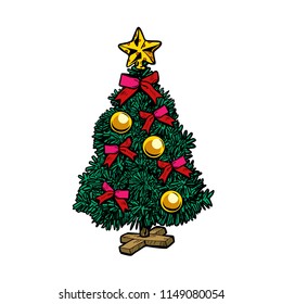 Christmas tree. New year holidays. Isolate on white background. Pop art retro vector illustration vintage kitsch drawing