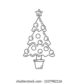 Christmas tree, New Year line icon. Holiday Xmas winter trendy decoration background. Party celebration, holidays event, carnival party element icon. Vector linear design. Illustration vintage object.