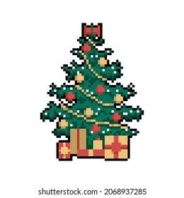 Árbol de Navidad. Arte de píxel de Año Nuevo y Navidad en fondo blanco. Ilustración vectorial.