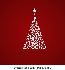 Christmas tree. New Year postcard design, greeting card, banner, vector illustration