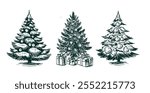 Christmas tree. New Year set. Hand drawn illustration.	
