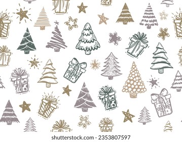 Christmas tree, New Year set, hand drawn illustrations. Vector.