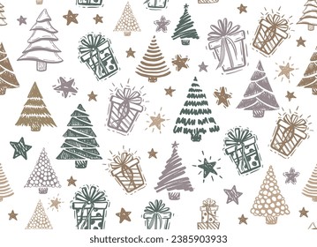 Weihnachtsbaum, Silvester Set, handgezeichnete Illustrationen. Vektorgrafik.	