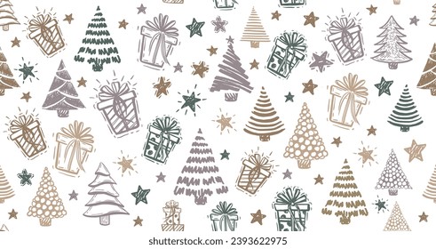 Árbol de Navidad, conjunto de Año Nuevo, ilustraciones hechas a mano. Vector.	